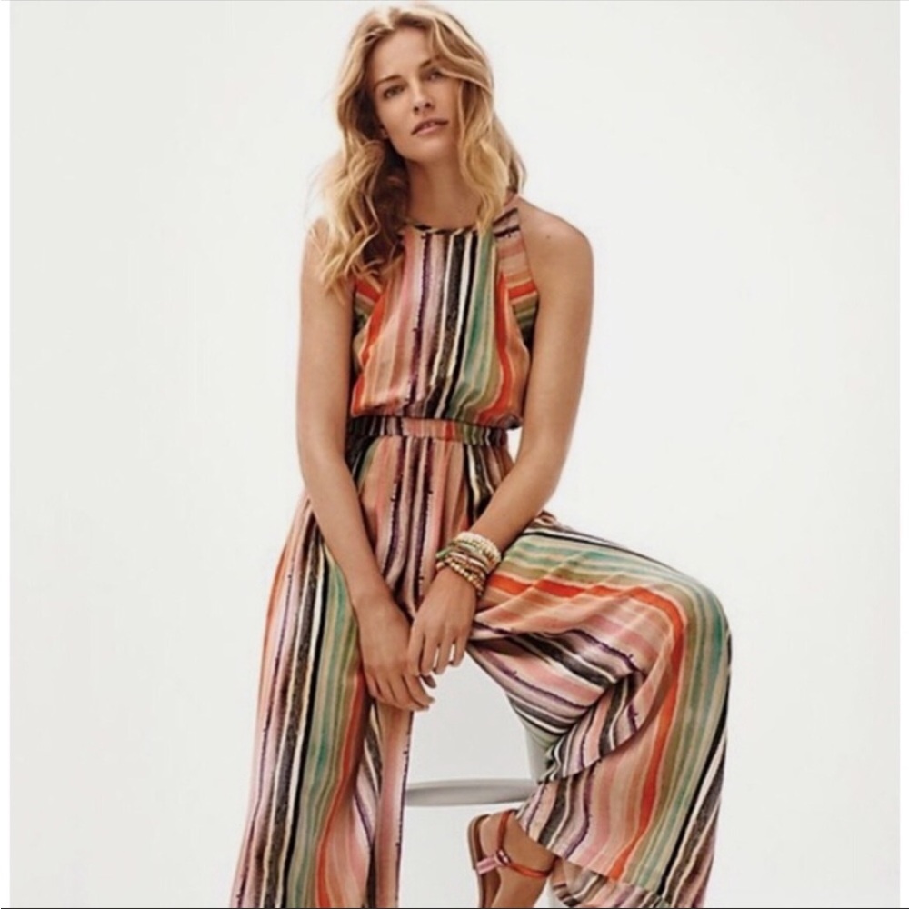 Anthropologie blank London gallery row striped halter wide leg jumpsuit